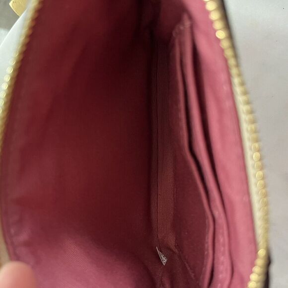 Coach Khaki/Dark Fuchsia Signature PVC Leather Corner Zip Wristlet Wallet - Picture 5 of 8